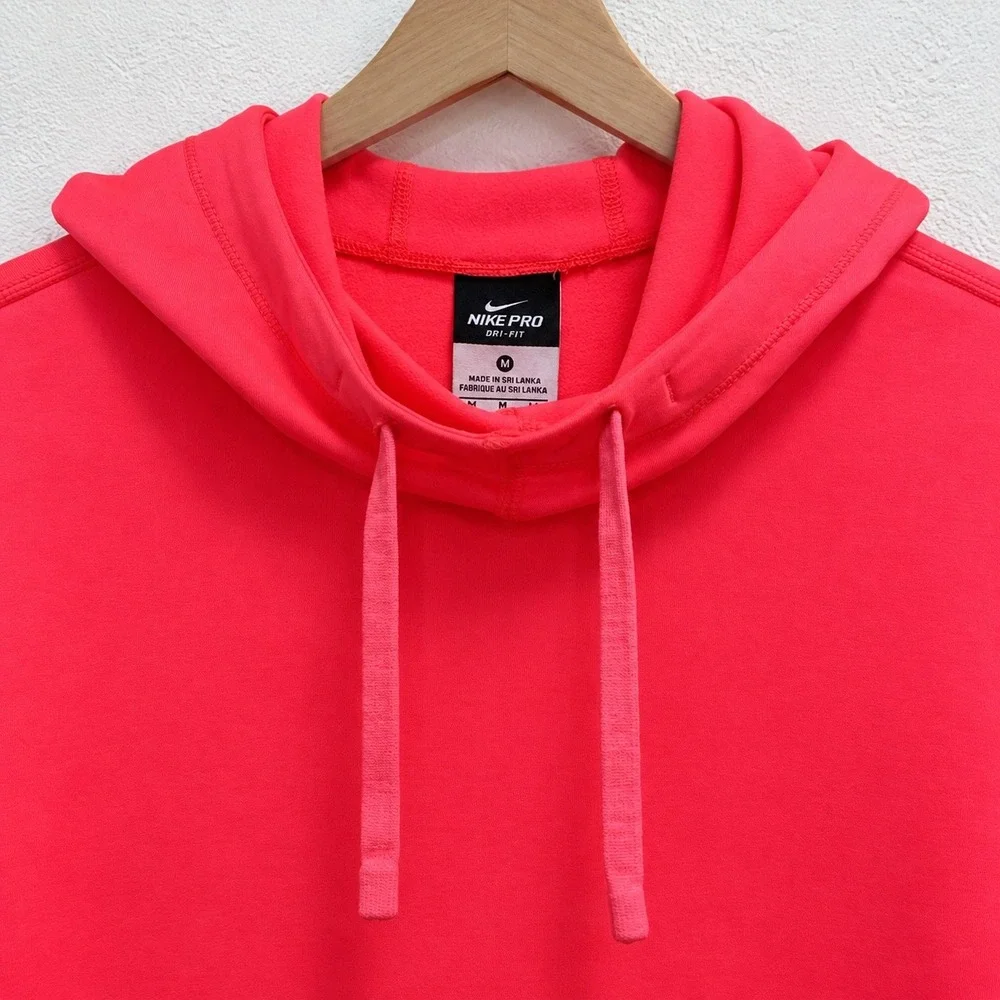 Nike Pro Dri-FIT Hoodie Womens Medium Pink Coral Long Sleeve Thumbhole Cowl Neck